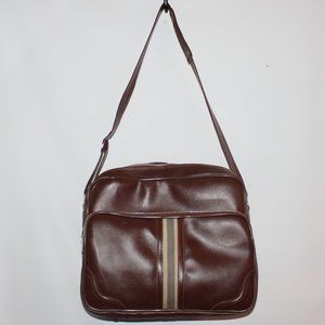 Vintage Bowler Bag - Brown with Cream & Grey Strip